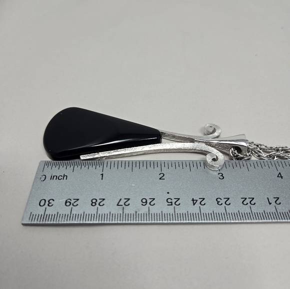 Vintage Avon Womens Necklace Mod Black Stone-Silvertone Large Pendant Versatile - Picture 4 of 5